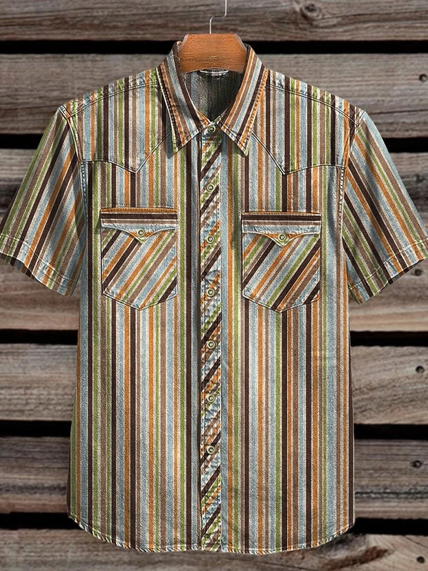 Vintage '90s Style Stripes Print Casual Shirt