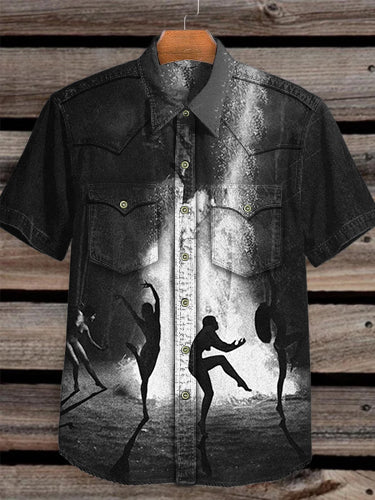 Unisex Vintage Dark Gonfires Print Vintage Print Casual  Cotton Shirt