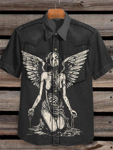 Unisex Vintage Dark Angel Girl Print Vintage Print Casual Cotton Shirt