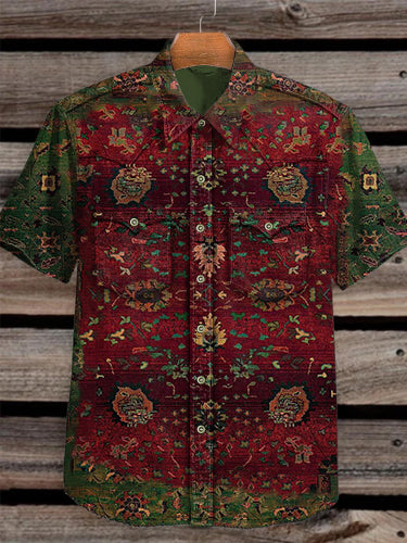 Unisex Vintage Ethnic Floral Print Vintage Print Casual Cotton Shirt