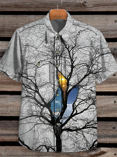 Unisex Vintage Twig Clash Print Vintage Print Casual Cotton Shirt