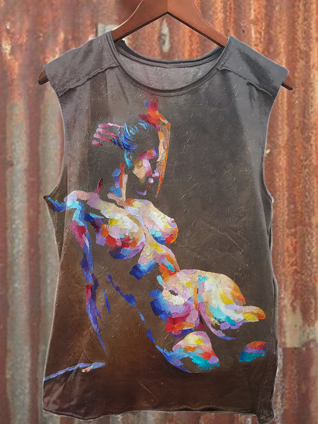 Unisex  Sexy Body Art Print Casual Cotton Tank Top