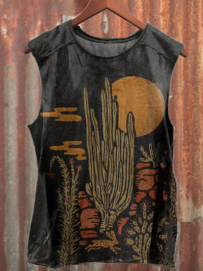 Unisex  Vintage Western Cactus Art Illustration Print Casual Cotton Tank Top