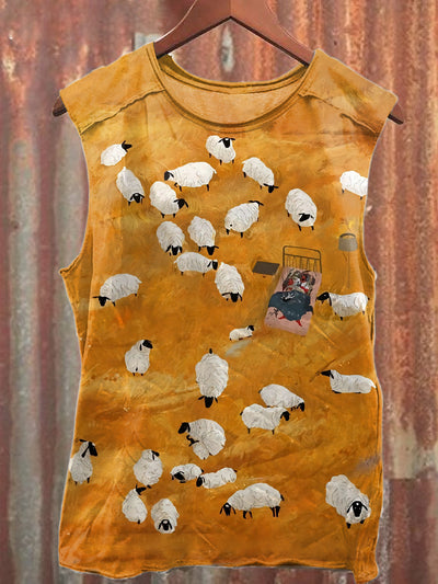 Unisex  Vintage Punk Goat Art Illustration Print Casual Cotton Tank Top