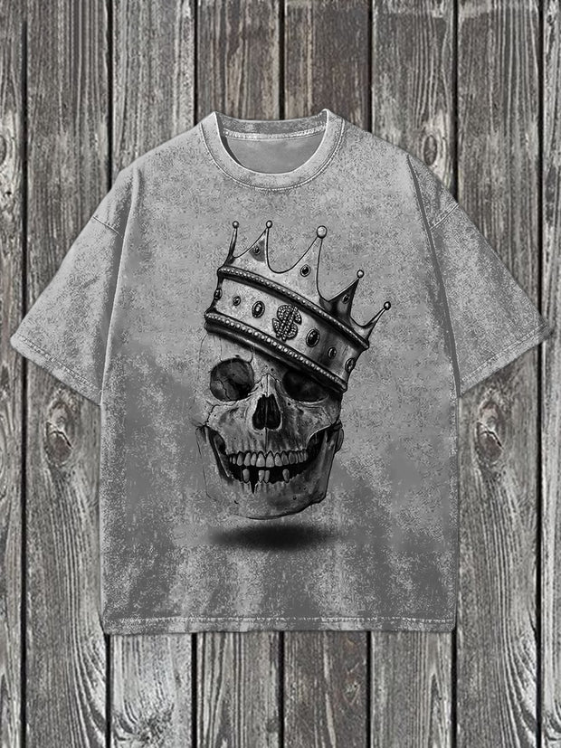 Unisex  Vintage Punk Skull Crown Printed Vintage Fashion Loose Short Sleeve T-Shirt