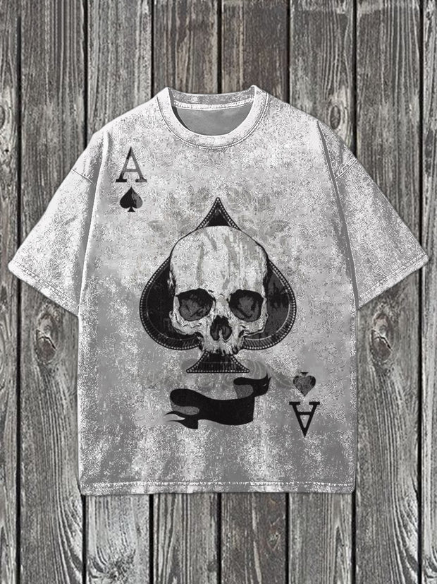 Unisex  Vintage Punk Skull Playing Cards Printed Vintage Fashion Loose Short Sleeve T-Shirt