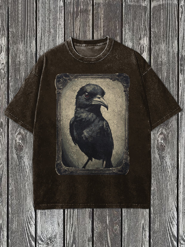 Unisex  Retro Crow Printed Vintage Fashion Loose Short Sleeve T-Shirt