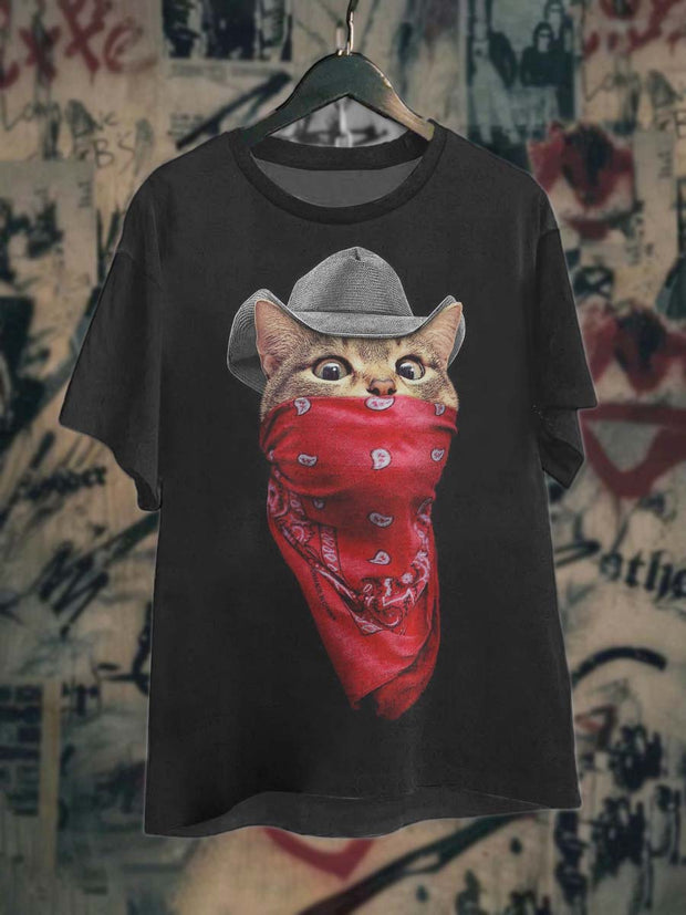 Unisex Cowboy Cat Printed Casual T-Shirt