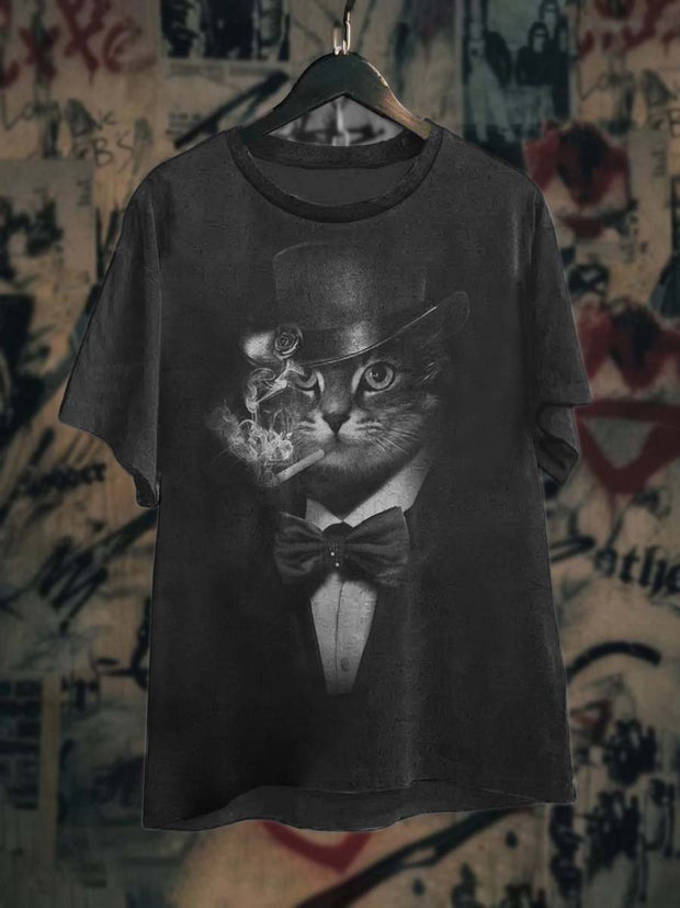 Unisex Mr. Cat Printed Casual T-Shirt