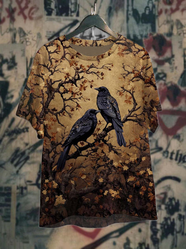 Unisex Raven Print Casual Crew Neck T-Shirt