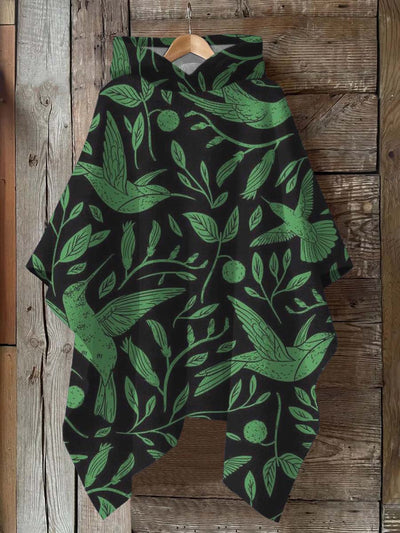 Green Bird Art Print Hooded Warm Shawl