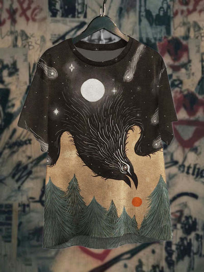 Unisex Abstract Raven Forest Print Casual T-Shirt