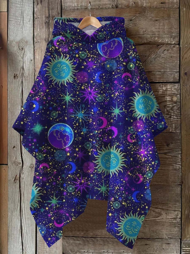 Colorful Stars Sun Moon Print Hooded Warm Shawl