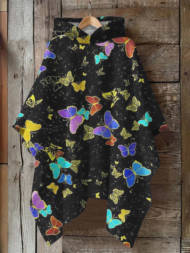 Vintage Colorful Butterfly Art Print Hooded Warm Shawl