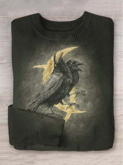 Unisex Dark Raven Print Casual Sweater