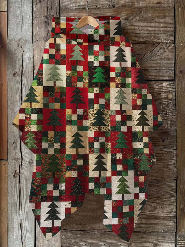 Christmas Tree Print Hooded Warm Shawl