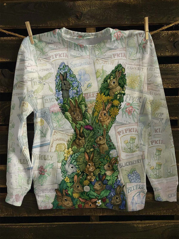 Unisex Abstract Rabbit Print Casual Sweatshirt