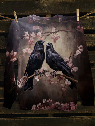 Unisex Vintage Floral Raven Print Casual Sweatshirt