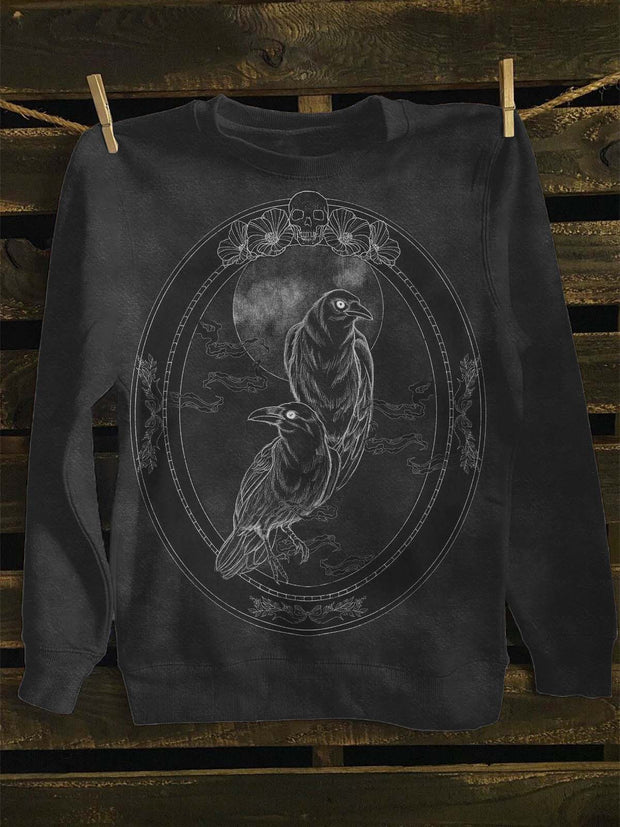 Unisex Vintage Raven Print Casual Sweatshirt