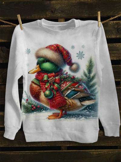 Unisex Winter Cute Duck Print Casual Crewneck Sweatshirt