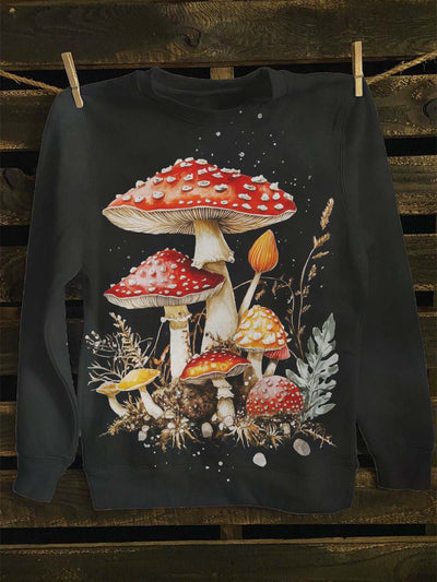 Unisex Mushroom Print Casual Crewneck Sweatshirt