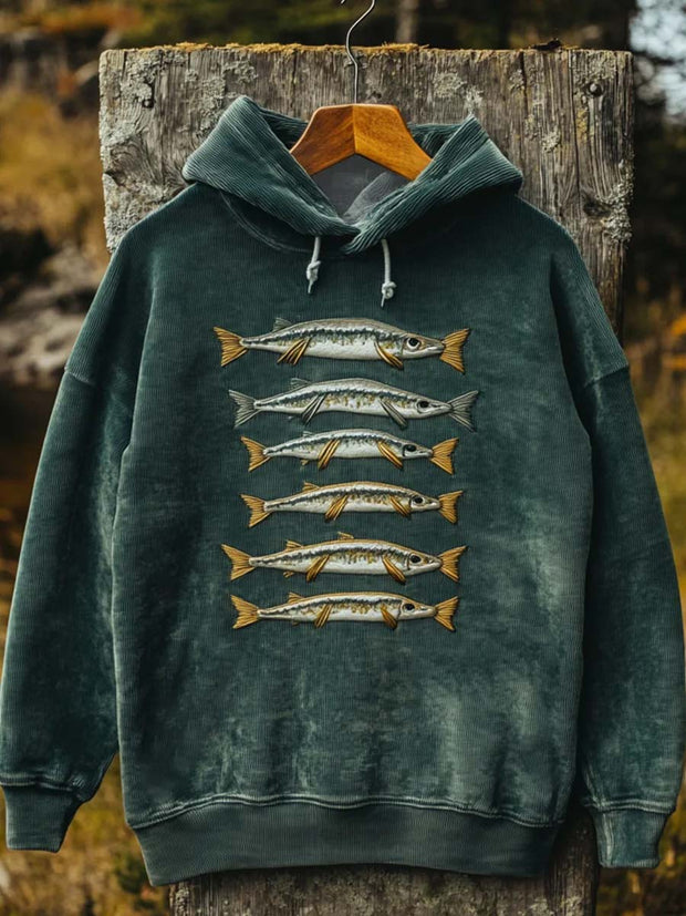 Sardine Print Casual Hooded Sweatshirt