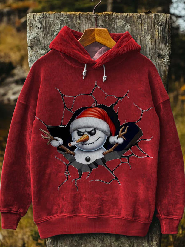 Abstract 3D Christmas Snowman Print Casual Hoodie