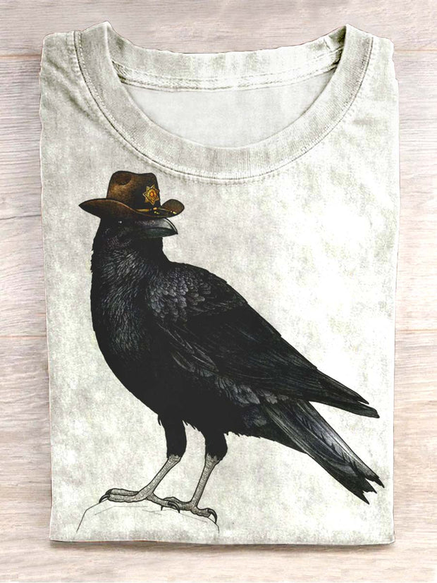 Unisex Western Raven Print Casual Short Sleeve T-Shirt