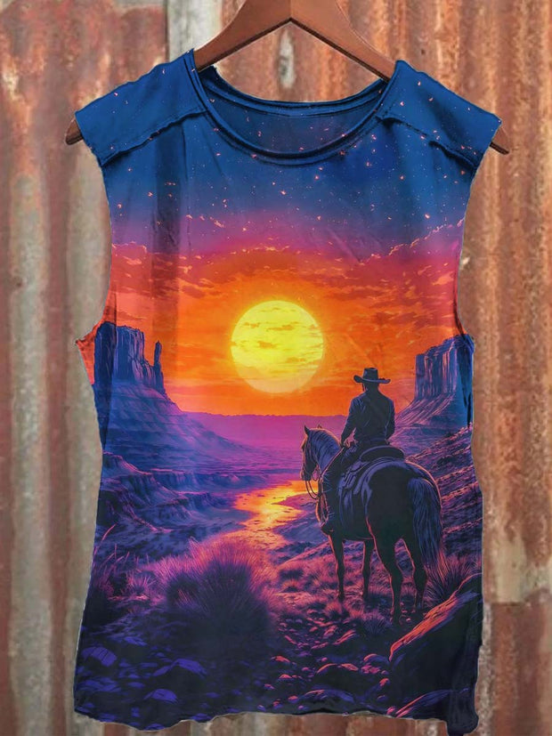 Unisex Western Cowboy Print Casual Vest Top