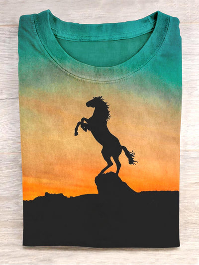 Unisex Landscape and Horse Abstract Design T-Shirt