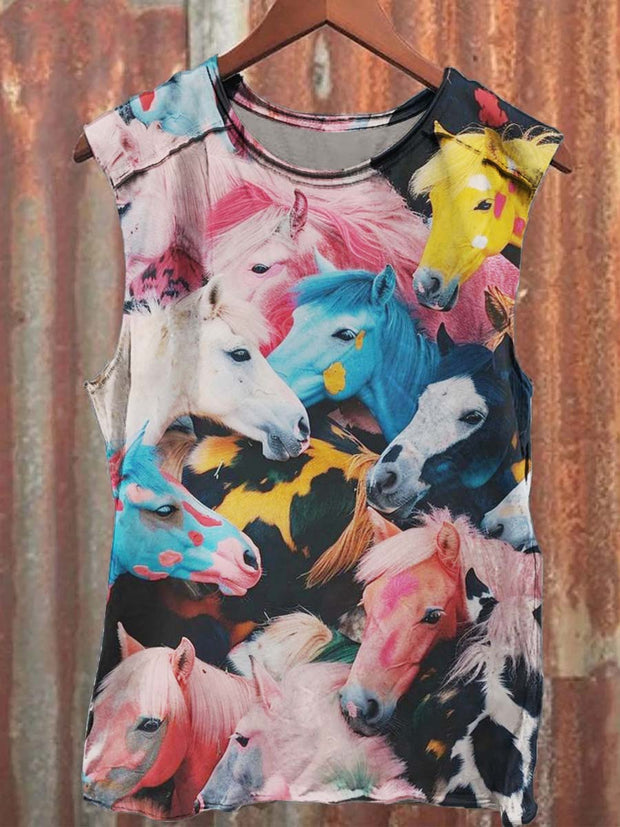 Unisex Colorful Horse Print Casual Vest Top