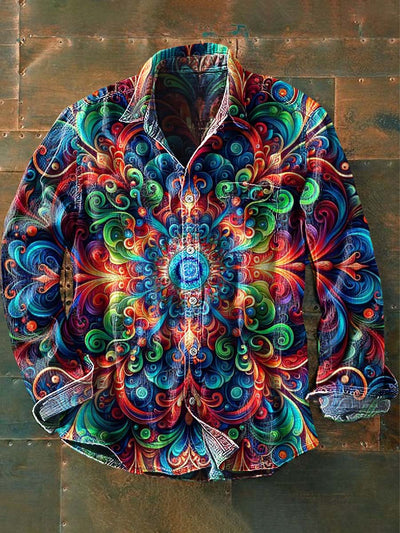 Men's Colorful Floral Print Casual Long Sleeve Shirt