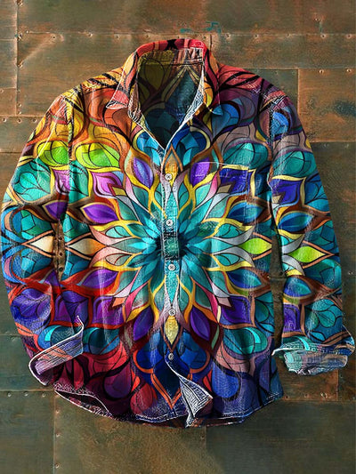 Men's Colorful Floral Print Casual Long Sleeve Shirt