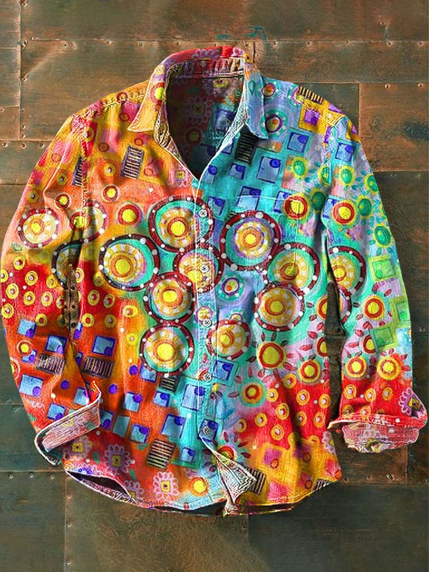 Men's Vintage Colorful Floral Print Casual Long Sleeve Shirt