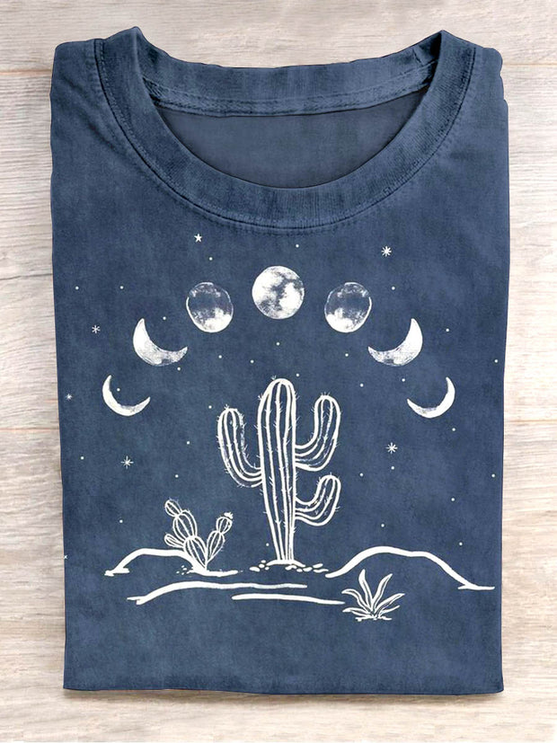 Unisex Moon Cactus Abstract Print Design T-Shirt