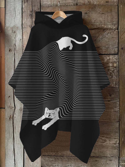 Cute Cat Abstract Print Hooded Warm Shawl