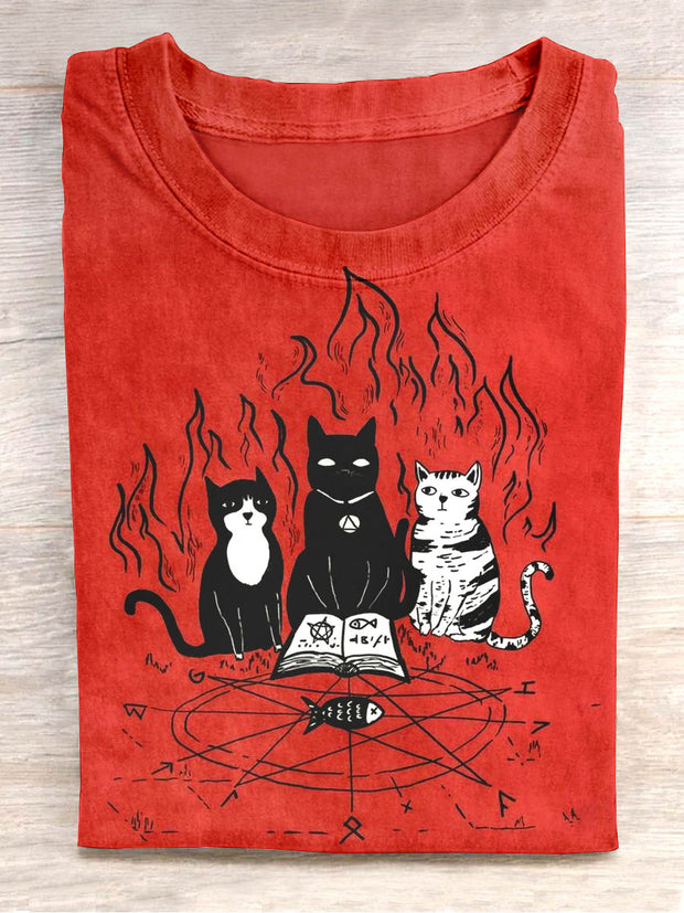 Unisex Funny Cat Magic Ritual Print Design T-Shirt