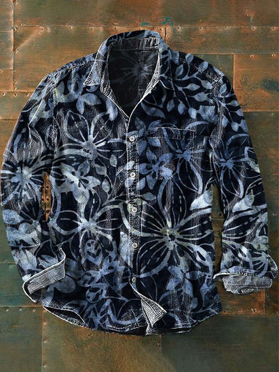 Men's Vintage Floral Print Casual Long Sleeve Shirt