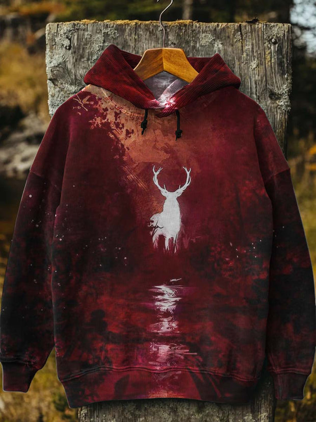 Unisex Deer in the Woods Print Casual Hooded Sweatshirt