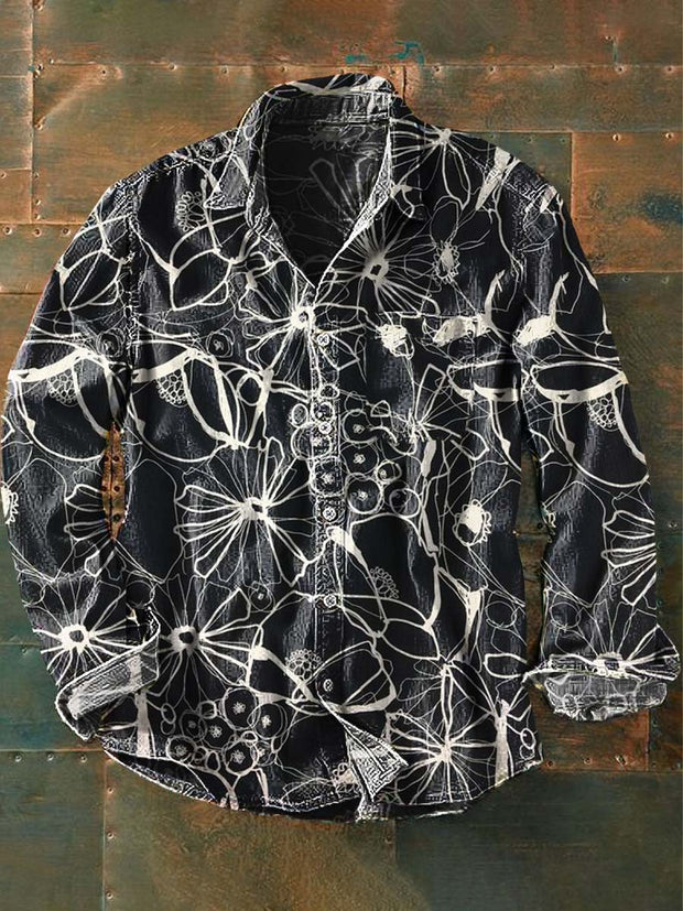 Men's Vintage Floral Print Casual Long Sleeve Shirt