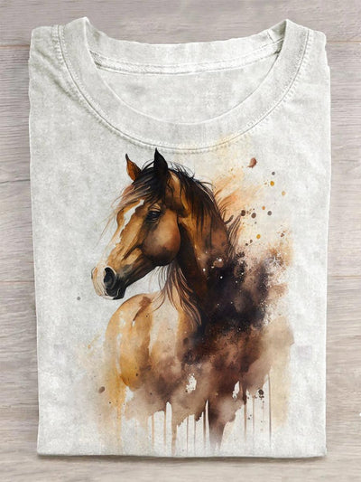 Unisex Retro Ink Painting Horse Abstract Print Design T-Shirt