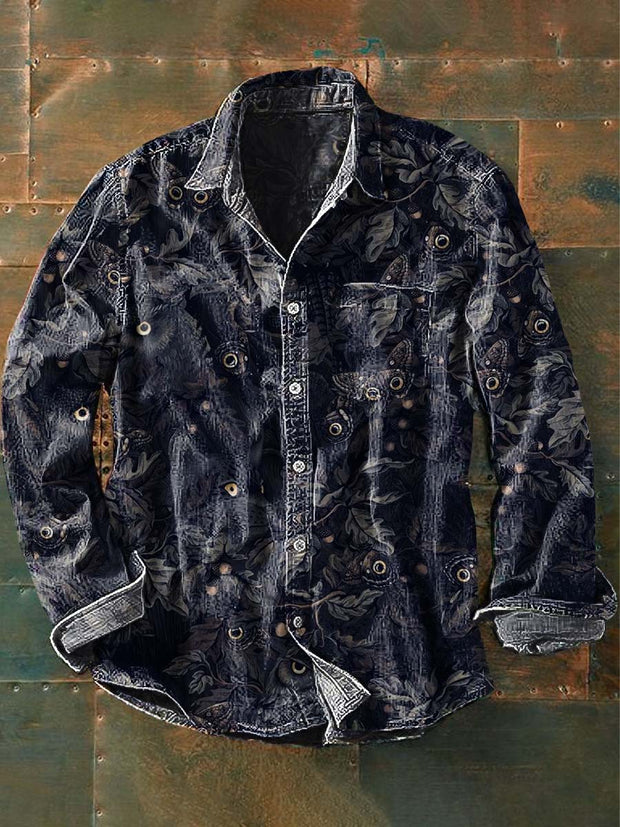 Men's Owl Print Casual Long Sleeve Shirt