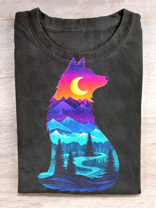 Unisex Colorful Timberwolves Abstract Print Casual Short Sleeve T-Shirt