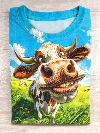 Unisex Funny Cow Print Design T-Shirt