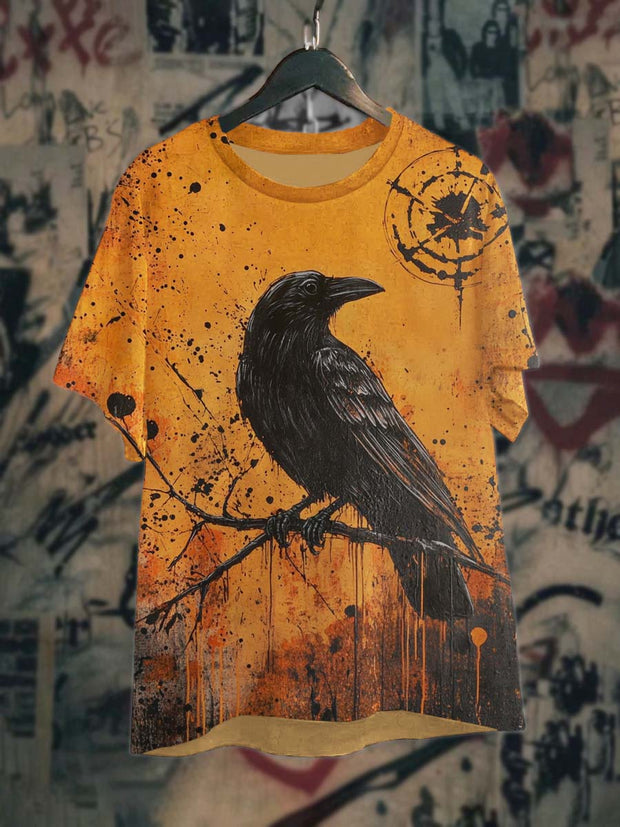 Unisex Raven Print Casual Short Sleeve T-Shirt