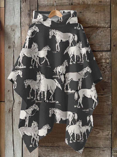 Horse Art Print Hooded Warm Shawl