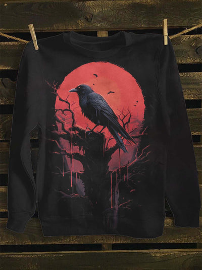 Unisex Dark Forest Raven Print Casual Sweatshirt