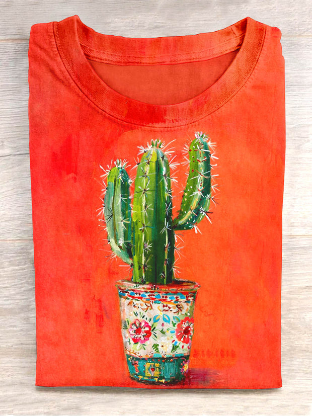 Unisex Oil Painting Cactus Print Design Abstract T-Shirt