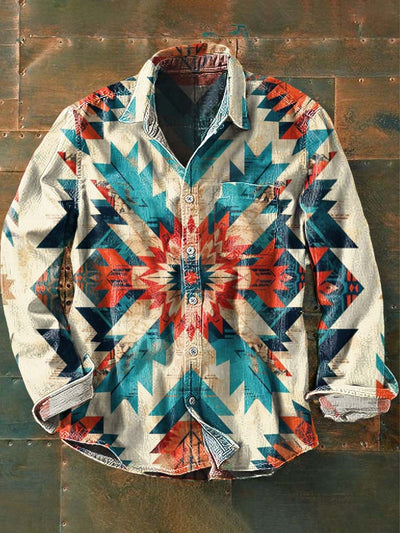 Men's Vintage Western Cowboy Print Casual Long Sleeve Shirt