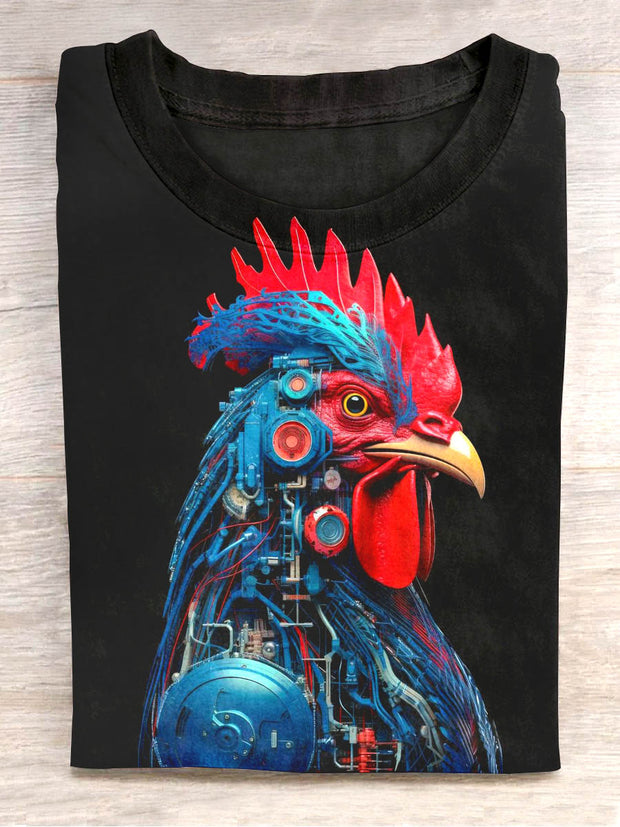 Unisex Mechanical Rooster Abstract Print Design T-Shirt